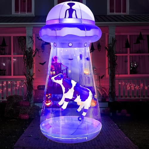 Joiedomi Halloween Inflatable UFO Decoration, 9 FT Tall Giant Halloween Blow Ups UFO Halloween Decorations with Built-in LEDs for Outdoor Halloween Decorations, Halloween Yard Decorations