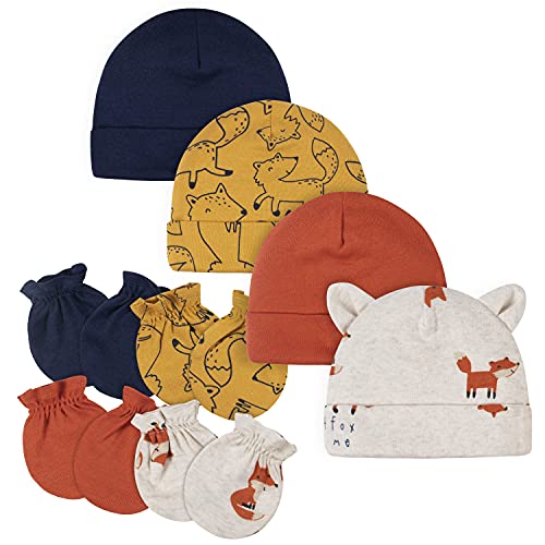 Gerber Baby Boys Cap and Mitten Sets 8pc Blue Fox Newborn