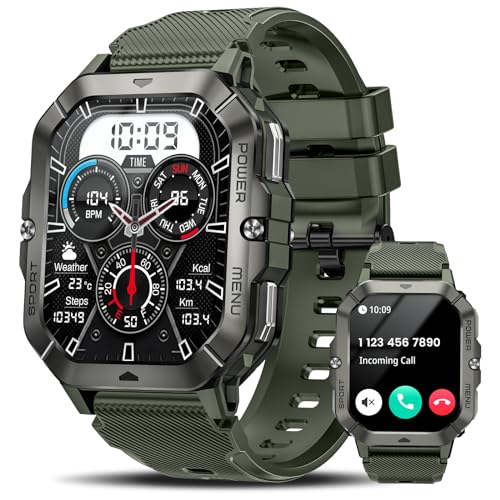 Military Smart Watches for Men (Answer/Make Calls), 2.02'' Fitness Smart Watch for Android and iPhone, Waterproof Fitness Tracker with Blood Pressure/Heart Rate/Sleep/100+ Sport Modes, Watches for Men