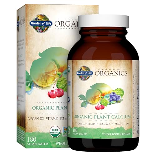 Garden of Life Organics Plant Calcium Supplement Made from Whole Foods with Magnesium, Vitamin D as D3, and Vitamin K as MK7, Gluten-Free - 60 Day Count