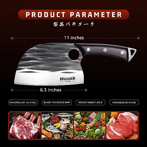 Huusk Knives from Japan, Upgraded Serbian Chef Knife Forged Butcher Knife with Sheath Japanese Meat Cleaver Knife for Meat Cutting Heavy Duty Chopping Knife for Outdoor Cooking, Camping