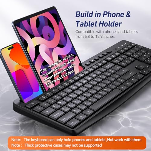 Wireless Keyboard and Mouse Combo, Acebaff 2.4G Quiet Wireless Keyboard Mouse with Phone Tablet Holder,11 Shortcut Keys,Cordless USB Mouse and Keyboard for Computer,PC,Mac,Windows