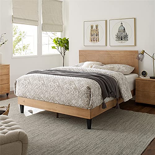 MUSEHOMEINC Solid Wood Full Size Bed Frame with Adjustable Height Headboard, Mid Century Modern Style, Mattress Foundation with Wooden Slat Support,No Box Spring Needed,Easy Assembly (Full)