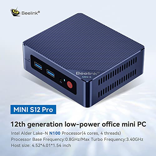 Beelink MINIS 12 PRO Mini PC with N100 Processor W-11 Pro, 16G DDR4, 500G SSD High Performance Business Mini Computer, WiFi6,BT5.2,Dual HDMI Ports, Ubuntu, Linux