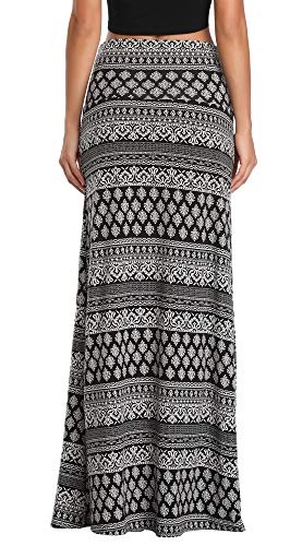 Urban CoCo Women's Stylish Spandex Comfy Fold-Over Flare Long Maxi Skirt (M, Greyish Blue)