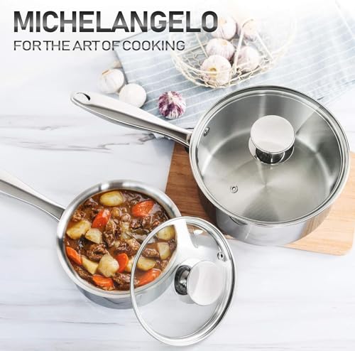 MICHELANGELO 2 Piece Stainless Steel Saucepan Set - 1Qt & 2Qt, Premium German Technology Sauce Pans, Induction Compatible 18/10 Stainless Steel