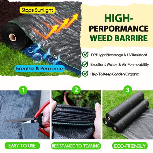 Winisok Weed Barrier Landscape Fabric Heavy Duty, 3FT x 50FT Thicken Garden Fabric Weed Mats, Durable Weeds Control Mulch Breathable Weed Cloth for Landscaping Weed Blocker Garden Bed Cover