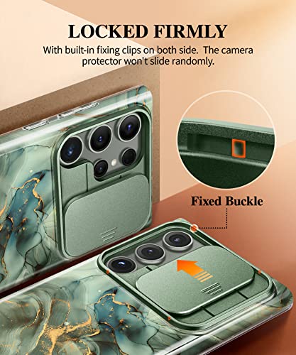 GVIEWIN for Samsung Galaxy S23 Ultra Case with Slide Camera Cover, [Military Grade Drop Protection] Slim Marble Design Best Shockproof Protective Phone Case Fit S23 Ultra 5G 6.8" (Aurora/Azure Blue)