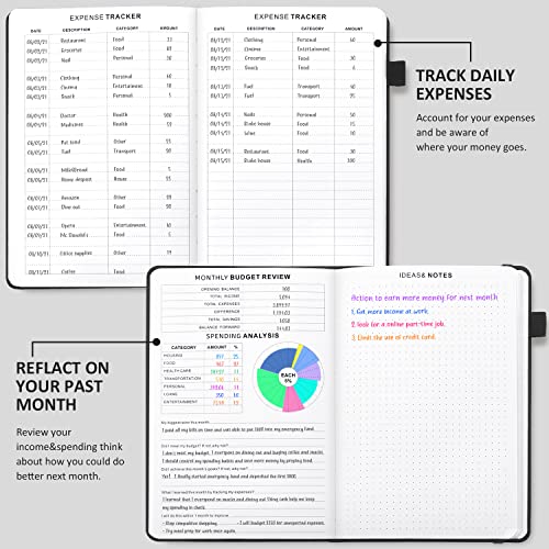 JUBTIC Budget Planner 2024, Budget Book and Monthly Bill Organizer, Finance Planner with Expense Tracker Notebook,Undated,12 Month, A5 Size, Balck