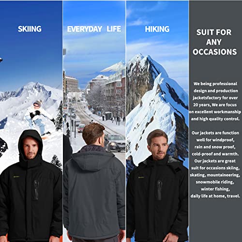 Kugnala Men's Winter Skiing Jacket Waterproof Warm Snow Fleece Lining Coat Mountain Windbreaker Hooded Windproof Rain Jacket Blue S