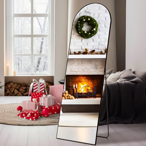 Sweetcrispy Arched Full Length Mirror 59"x16" Full Body Floor Mirror Standing Hanging or Leaning Wall, Arch Wall Mirror with Stand Aluminum Alloy Thin Frame for Bedroom Cloakroom,Black