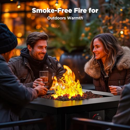 Ciays Propane Fire Pits 28″ Outdoor Gas Fire Pit, 50,000 BTU Square Fire Pit Table with Lava Rocks, 2-in-1 Fire Table with Removable Lid, CSA-Certified for Outside Patio, Parties, Backyard, Garden
