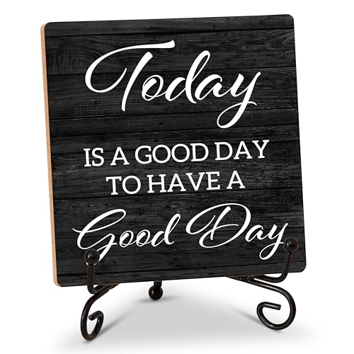 Inspirational Quotes Home Office Desk Decor with Stand - Today Is A Good Day to Have A Good Day - Motivational Wooden Sign Gift for Women Men Friends Coworkers - C20