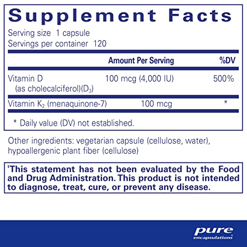 Pure Encapsulations Vitamin D3 & K2 | Bone and Vascular Health Support | 120 Capsules*