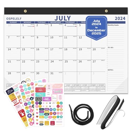 Ospelelf 2024-2025 Calendar Magnetic Desk Wall Desktop Monthly Planner from July 2024 to December 2025 Large To Do Pad with Plastic Cover for Office 17" X 12" Blue