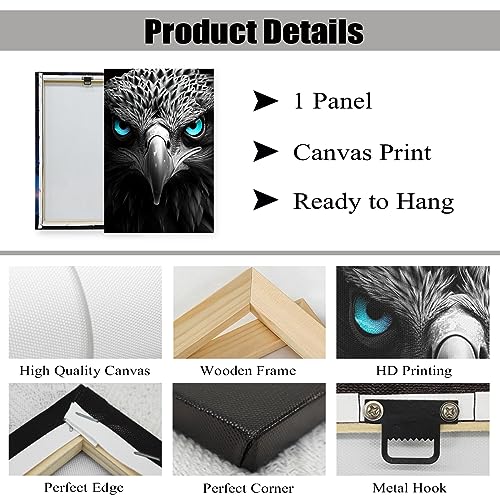 DOARTDO Eagle Canvas Wall Art Animal Pictures Wall Decor Black and White Eagle Blue Eyes Painting Print Large Living Room Decor Frame (12.00" x 18.00", Eagle - 4)