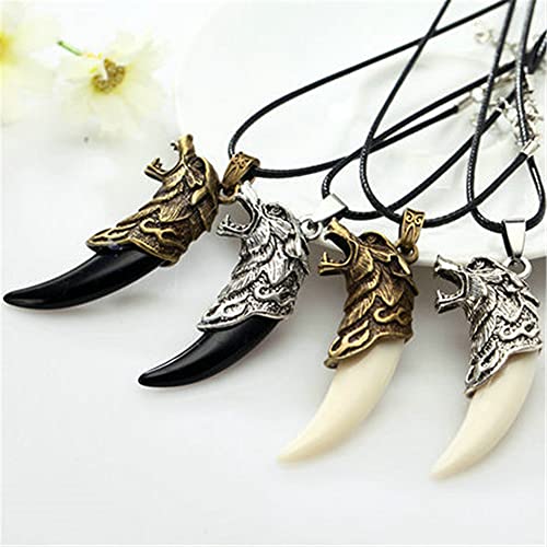 Wolf Dog Tooth Pendant Necklace for Men Personalized Flame Wolf Animal Head Fang Spear Leather Necklace Women Teen Wolf Totem Jewelry Gift