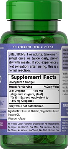 Puritan's Pride Oil of Oregano Extract 150 mg Softgels, 180 Count