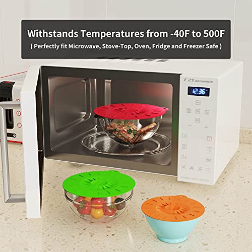 7 Pack Silicone Lids, Microwave Splatter Cover, 5 Sizes Reusable Heat Resistant Food Suction Lids fits Cups, Bowls, Plates, Pots, Pans, Skillets, Stove Top, Oven, Fridge BPA Free, Mothers Day Gifts