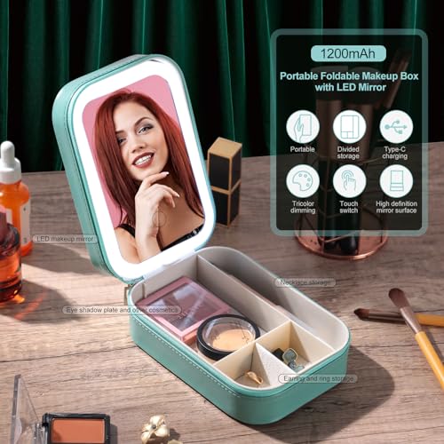 BS-MALL Travel Cosmetic Mirror Case LED Makeup Mirror Storage Case for Makeup Brushes Cosmetic Tools Pink On-the-go Makeup Needs (Black)