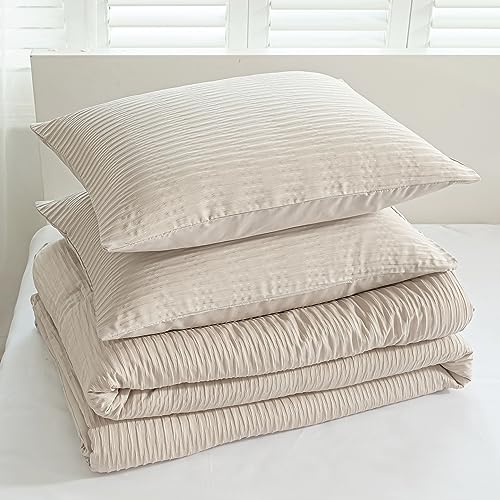 LAVACHEY Queen Comforter Set, White Seersucker Bedding Comforters Sets 3 Pieces, Soft & Lightweight Comforter for Queen Size Bed (90x90In Comforter & 2 Pillowcases)