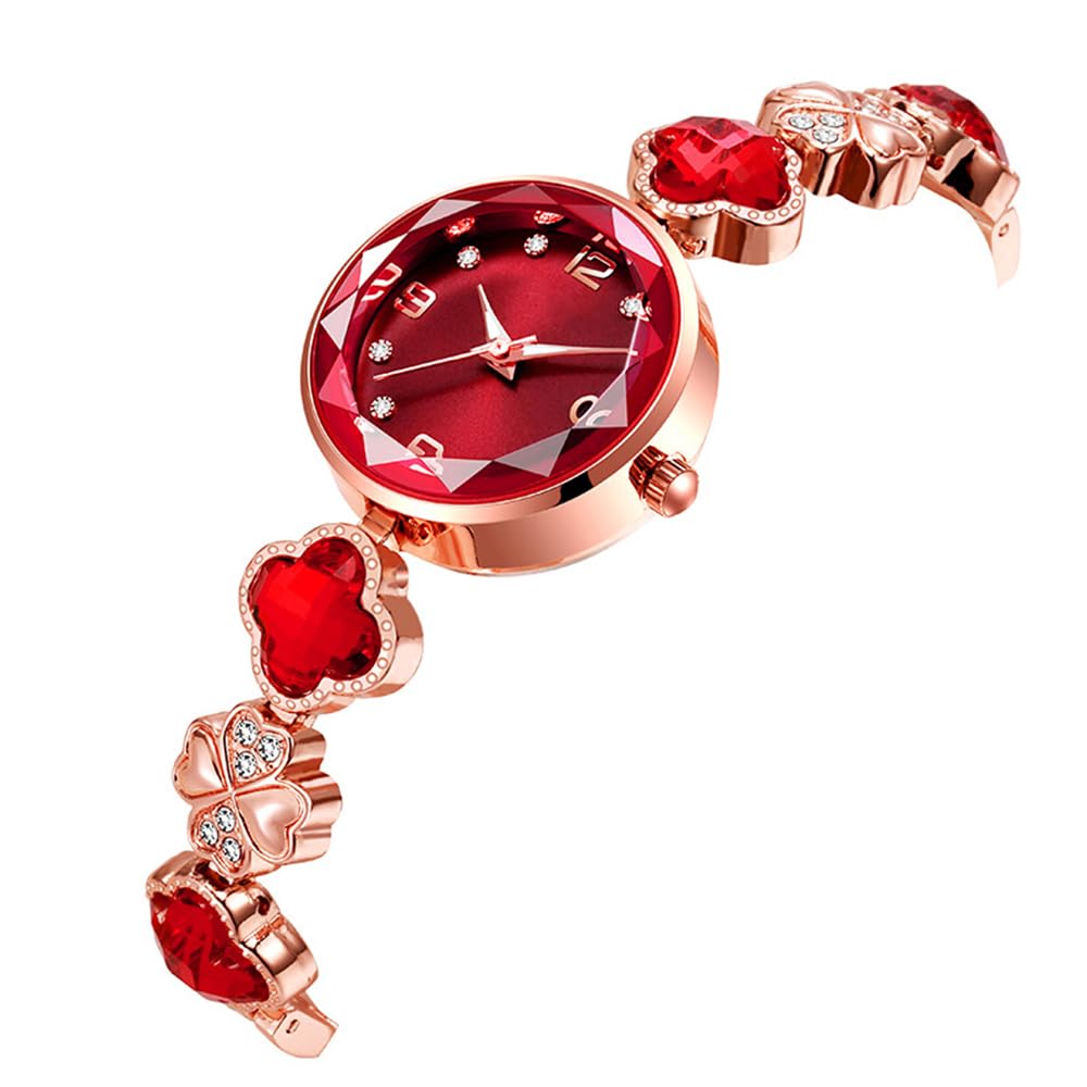 BESTKANG Women's Bracelet Watch Women Luxury Dress Ladies Stainless Steel Luminous Waterproof Date Wrist Watches (Red)