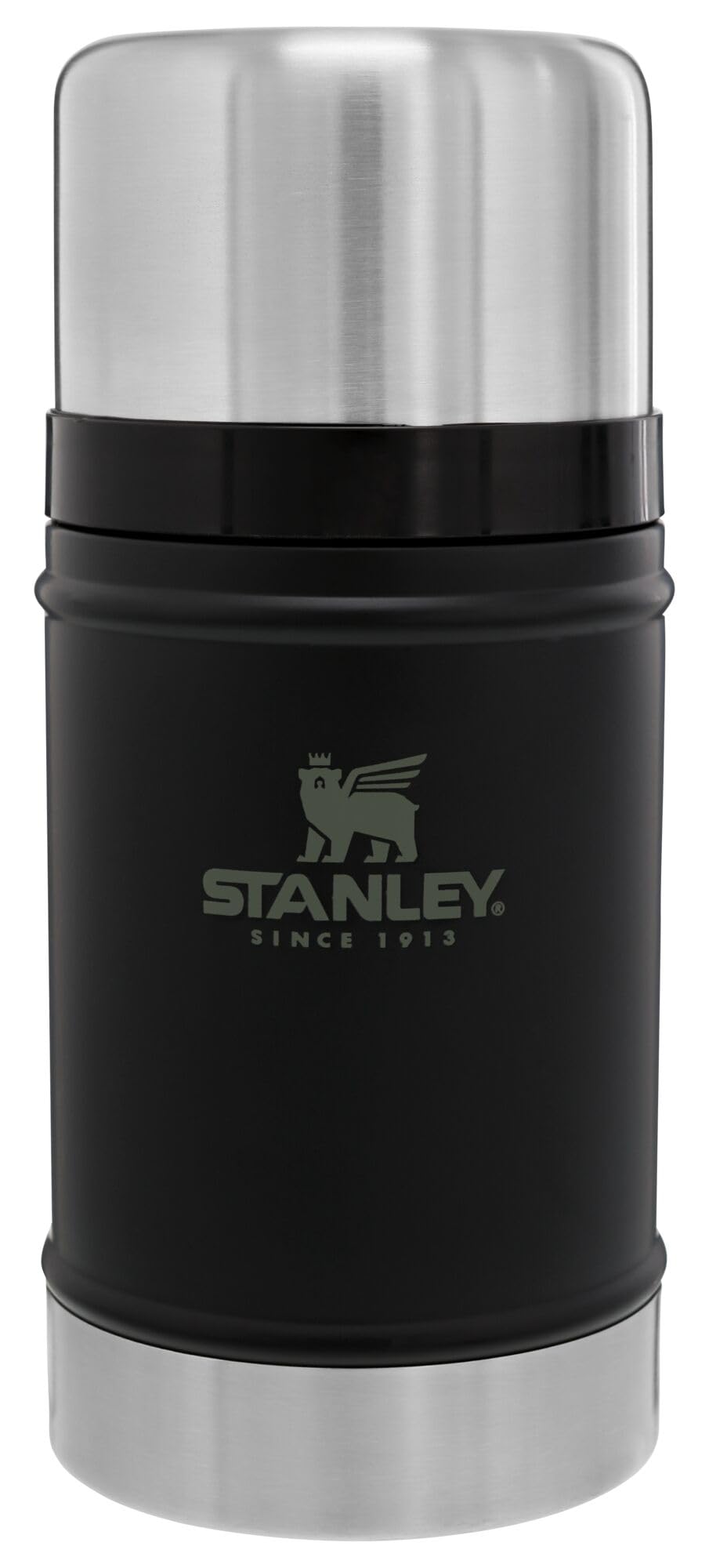 Stanley Vacuum Insulated Large Food Jar, 18/8 Stainless Steel Food Jar for Cold and Hot Food, Soup Thermos with Leak Proof Lid Doubles as Cup, Wide Mouth Food Thermos, Matte Black, 24oz