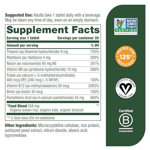 MegaFood Balanced B Complex - B Complex Vitamin Supplement - 8 B Vitamins Including Vitamin B6, Vitamin B12, Folate, Biotin & More - Supports Cellular Energy Production - Vegan, Gluten Free - 30 Tabs