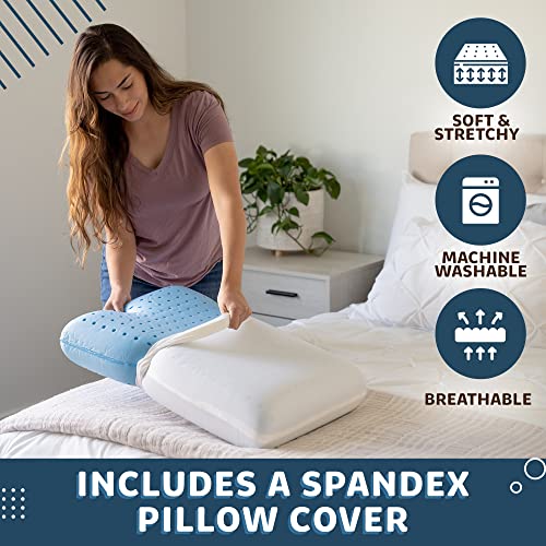 Pharmedoc Cooling Memory Foam Pillows, 1 Pack, Ventilated Cool Blue Bed Pillow, Reading and Bed Rest Pillows, Standard, Back Sleeper and Side Sleeper Support, Sleeping Pillows for Adults