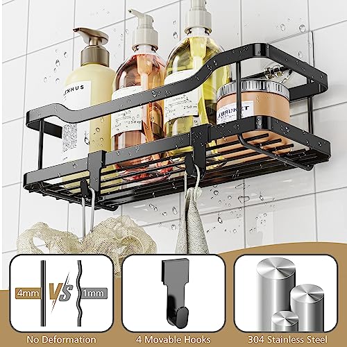 OMAIRA Shower Caddy, 2-Pack Adhesive Shower Organizer, No Drilling Rustproof 304 Stainless Steel Shower Shelves for Inside Shower & Bathroom Organizer, Matte Black (X-Large)