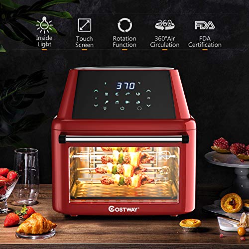 COSTWAY 8-in-1 Air Fryer Toaster Oven, Multifunctional Programmable 19QT Cooking Oven with 10 Accessories, Rotisserie, 8 Pre-set Recipe, LED Digital Touchscreen, Viewing Window, 1800W