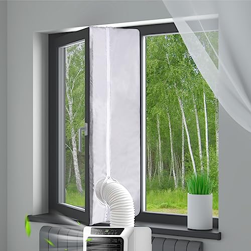 300CM (118") Portable Dryer Window Vent Kit with 2 Zipper Doors, Universal Casement Window Vent Seal Kit for Mobile Dryer and Air Conditioner, Upgraded Full Sealing Waterproof AC Window Seal Kit