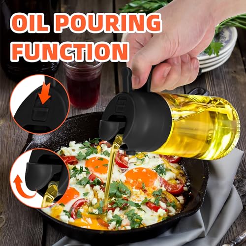 TrendPlain 16oz Oil Dispenser Bottle for Kitchen - 2 in 1 Olive Oil Dispenser and Oil Sprayer - 470ml Olive Oil Bottle - Oil Sprayer for Cooking, Kitchen, Salad, Barbecue Black