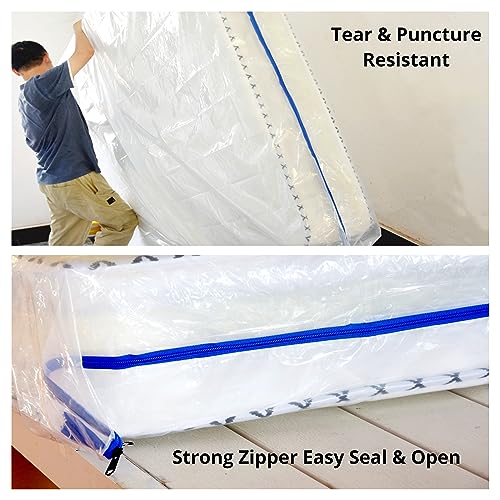 JUNESHE Queen Mattress Bag for Moving and Storage-3 Mil Zipper Plastic Waterproof Mattress Storage Bag