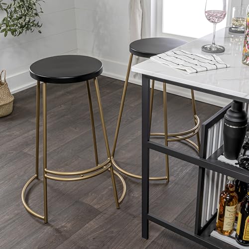 JONATHAN Y BSL1001A Hula 28.75" Modern Designer Iron Curved Backless Bar Stool for Home, Kitchen, Dining Room, Workspaces, Cafes and Resturants, Black Seat with Gold Frame