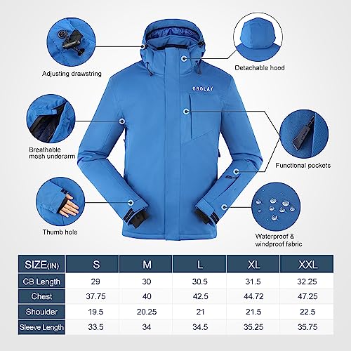 Orolay Men's Mountain Waterproof Ski Jacket Windproof Rain Jacket Winter Warm Snow Coat Acidblue Small