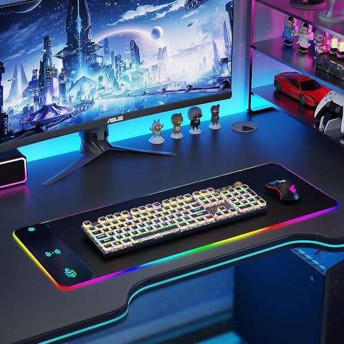 GIM RGB Gaming Mouse Pad with 15W Wireless Charging, LED Mouse Pad with 10 Light Modes, Extra Large Mousepad 800x300x4MM, Non-Slip Rubber Base Computer Keyboard Mat for Gaming, Desk (Big Logo)