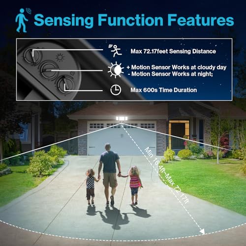 Olafus 65W Motion Sensor Outdoor Lights, 6000lm Adjustable 3-Head LED Flood Lights Outdoor with Motion Detection, IP65 Waterproof Security Lights for Driveway, Garage, Porch, Yard Black