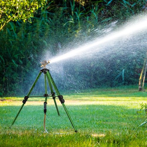 Keten Impact Sprinkler on Tripod Base, Tripod Sprinkler with 300 Degree Large Area Coverage, Extra Tall Heavy Duty Water Sprinkler for Lawn/Yard/Garden