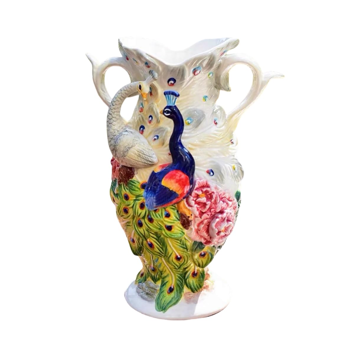 Minigift Large Ceramic Vase,3D Hand-Painted Peacock Home Decor Bouquet Holder-11.7H Inches