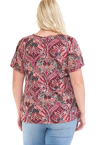 LEEBE Women’s Plus Size Printed Mesh Ruffle Top (1X-5X) (Black/Lav Floral M)