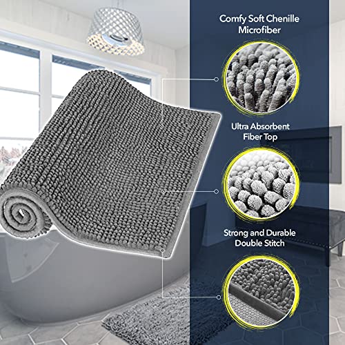 Muddy Mat Chenille Bathroom Rugs Quick Dry Microfiber Mats Non Slip Washable, Extra Thick, Soft and Highly Absorbent Bath Mats for Bathroom, Kitchen, and Shower Floor - Atlantic Blue Small 28"X18"