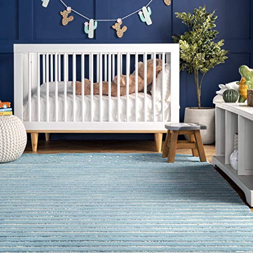 Arvin Olano Mandia Striped Wool Runner Rug, 2' x 6', Baby Blue