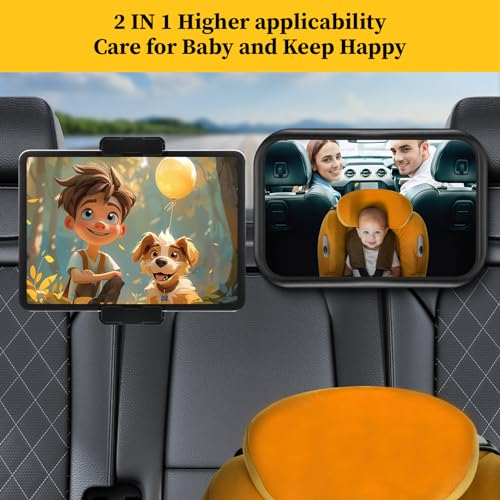 Qloztyse Baby Car Mirror for Baby Rear Facing - Infant Back Seat Mirrors With Holder and Hooks for Fixed Headrest Safety Large Wide Adjustable Auto Rearview, 2 In 1