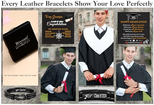 Graduation Gifts, Class of 2024 Leather Bracelet for Men Black Infinity Knot Bracelets for Teen Boys College High School Grads Birthday Christmas Jewelry