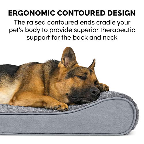 Furhaven Orthopedic Dog Bed for Large/Medium Dogs w/ Removable Washable Cover, For Dogs Up to 38 lbs - Ultra Plush Faux Fur & Suede Luxe Lounger Contour Mattress - Gray, Large