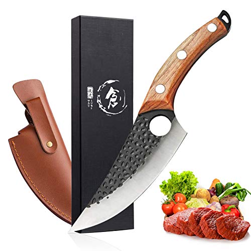 Huusk Japan Knife,Sharp Knife Chefs Knife with Leather Sheath Viking Knife Husk Knife Chef Meat Cleaver, Home Camping or Outdoor