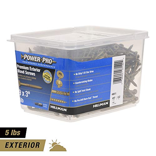 Power Pro Premium Exterior Wood Screws, 9 x 3", 5 lb Bucket of Screws, Exterior Epoxy Coated, Bronze, 417 Pieces