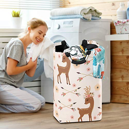 senya Deer with Flower Arrows Large Storage Basket Collapsible Organizer Bin Laundry Hamper for Nursery Clothes Toys