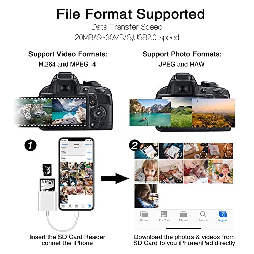 SD Card Reader for iPhone iPad Camera,Dual Card Slot Memory Card Reader Supports SD and TF Card Trail Camera Viewer Sd Card Adapter Portable Micro Sd Card Reader No Application Required Plug and Play